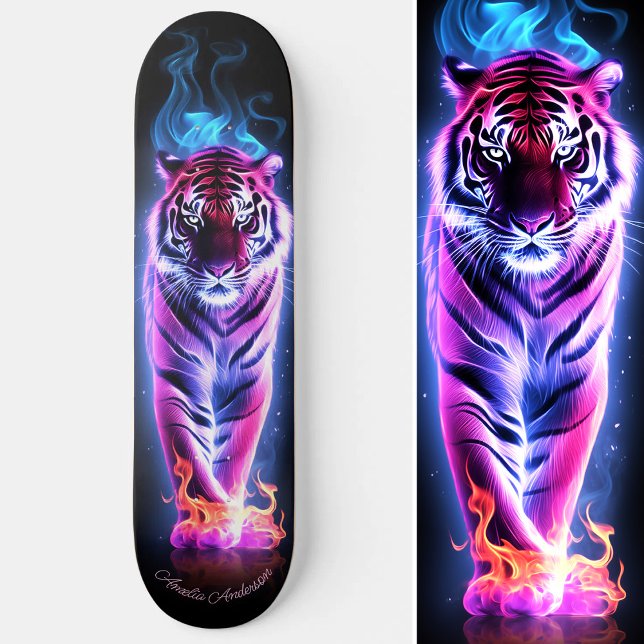 Fiery Tiger Pink & Blue Glows Cool Style Skateboard (Fiery Tiger Pink & Blue Glowing Cool Style Skateboard)