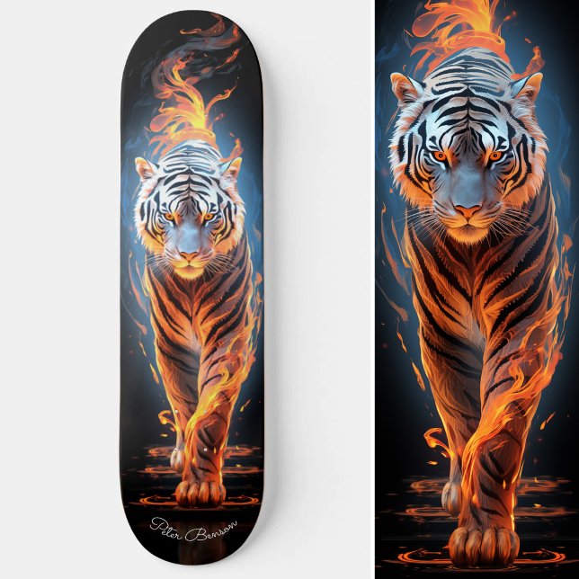 Fiery Tiger White & Blue Glows Cool Style Skateboard (Fiery Tiger White & Blue Glowing Cool Style Skateboard)