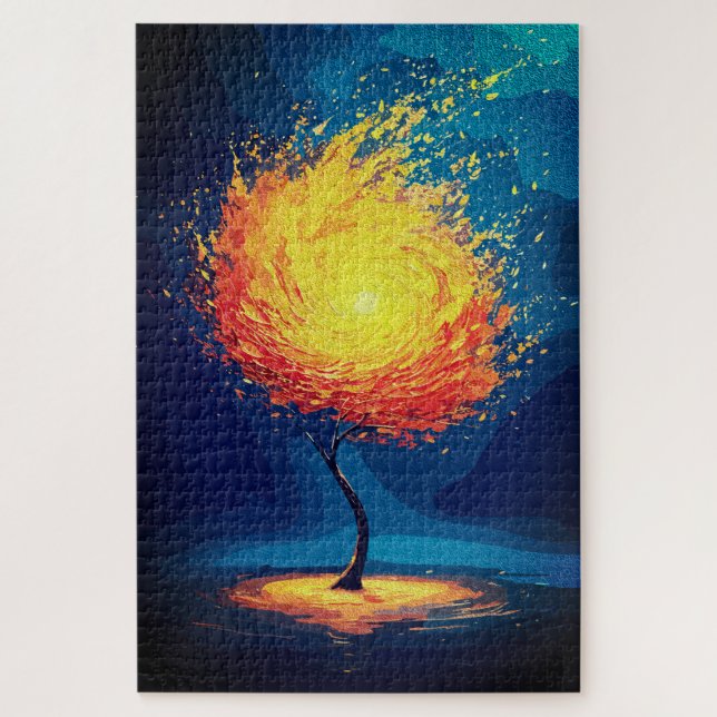 Fiery Tree of Life | Abstrakte Naturkulisse Puzzle (Vertikal)