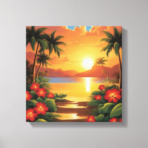 Fiery Tropical Sunset mit Palmen Leinwanddruck