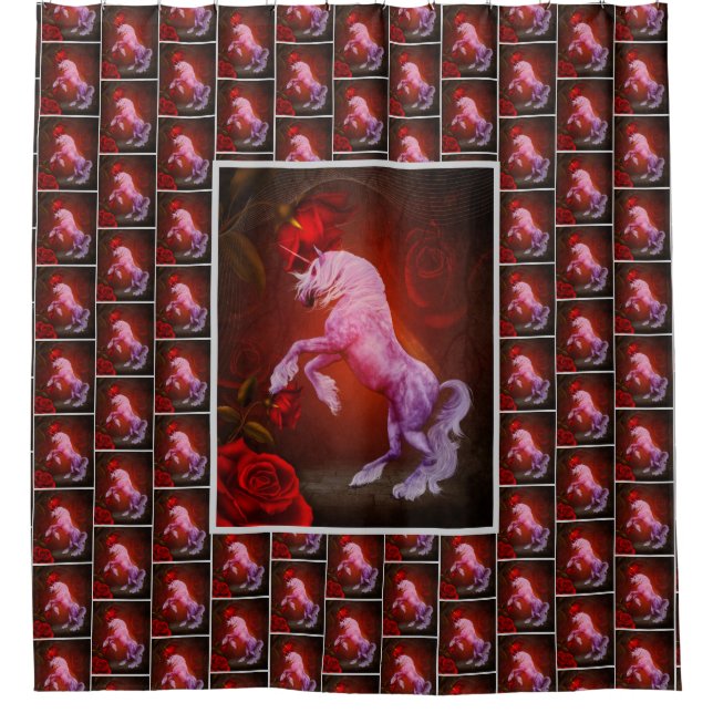 Fiery Unicorn Pferd und Rose Tier Duschvorhang (Vorderseite)