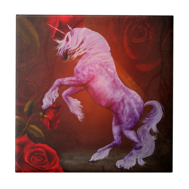 Fiery Unicorn Pferd und Rose Tier Fliese (Vorderseite)