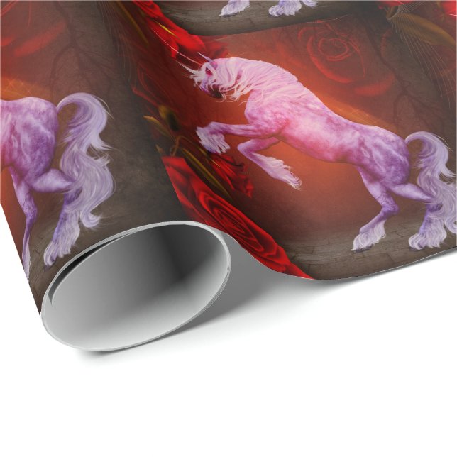 Fiery Unicorn Pferd und Rose Tier Geschenkpapier (Rolleneckpunkt)
