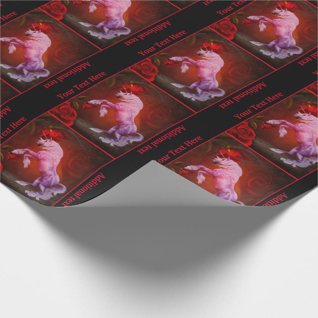 Fiery Unicorn Rose Fantasy Art Personalisiert Geschenkpapier (Ecke)