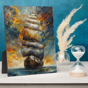 Fiery Voyage Dramatisches Segelschiff bei Sunset A Fotoplatte