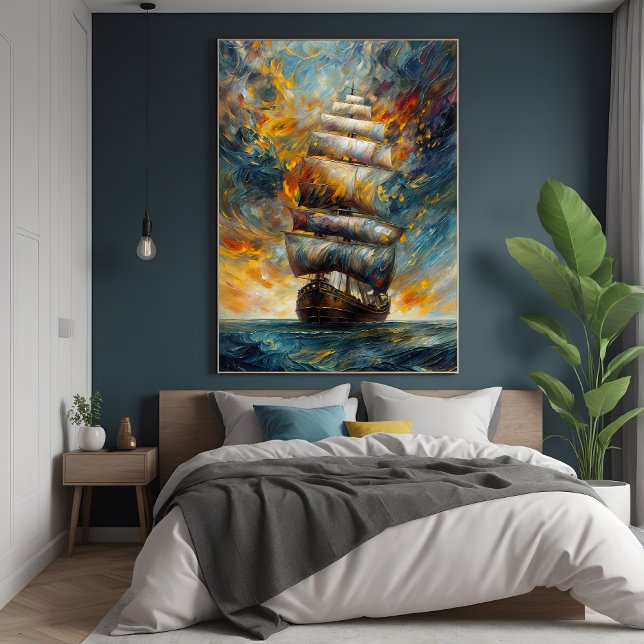 Fiery Voyage - Dramatisches Segelschiff bei Sunset Poster (Von Creator hochgeladen)