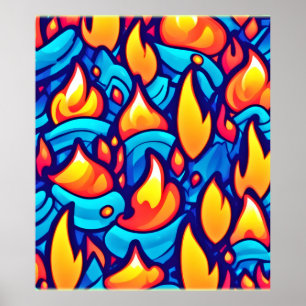 Fiery Waves Abstrakt Art Poster