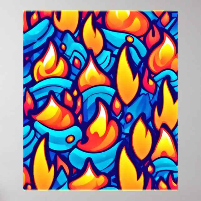Fiery Waves Abstrakt Art Poster (Vorne)