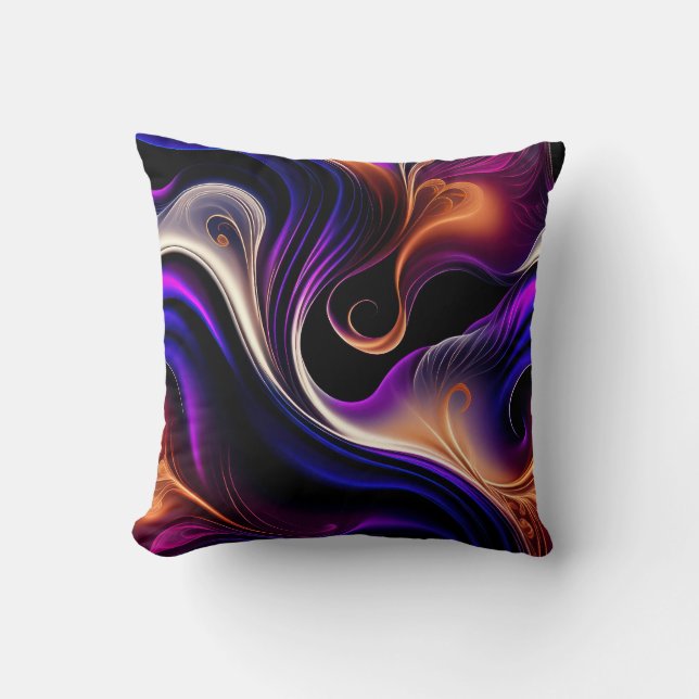 Fiery Waves - Bold Purple, Orange - Gold Abstract Kissen (Vorderseite)