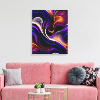 Fiery Waves - Lila, orange, goldAbstrakt Leinwanddruck