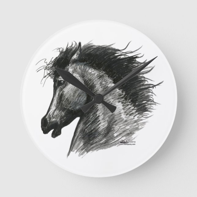 Fiery Wild Horse Runde Wanduhr (Vorderseite)