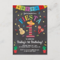 Fiesta 1. Geburtstag Einladung farbenfrohe Chalkbo