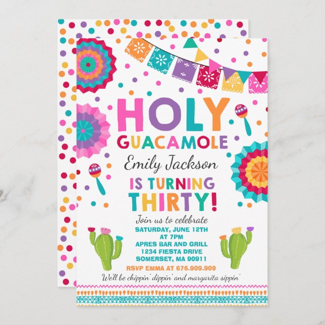 Fiesta 30. Geburtstag Einladung Heilige Guacamole  (Vorne/Hinten)