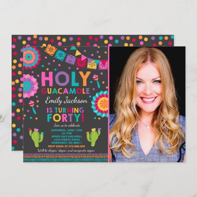 Fiesta 40. Geburtstag Einladung Heilige Guacamole  (Vorne/Hinten)