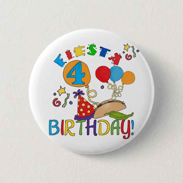 Fiesta 4. Geburtstag T - Shirt und Geschenke Button (Vorderseite)