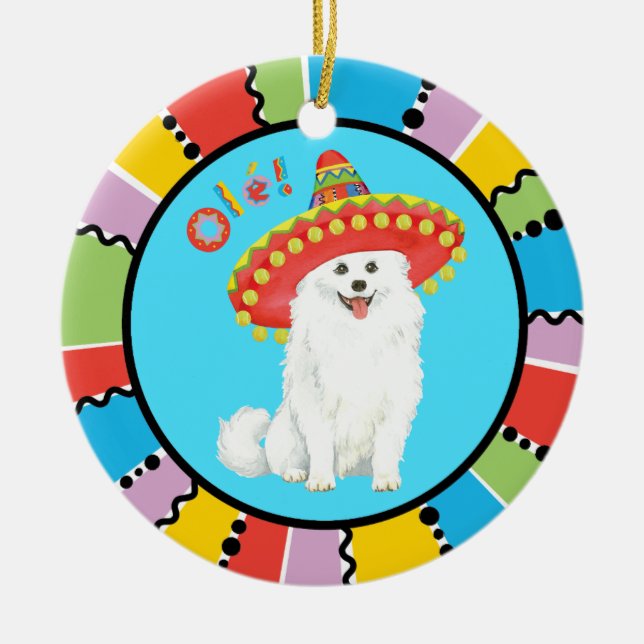 Fiesta American Eskimo Dog Keramik Ornament (Vorne)