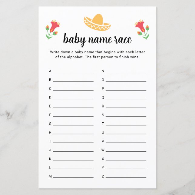 Fiesta Baby Name Race Game (Vorderseite)