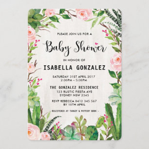 Fiesta Baby Shower Einladung Kaktus Pink Floral