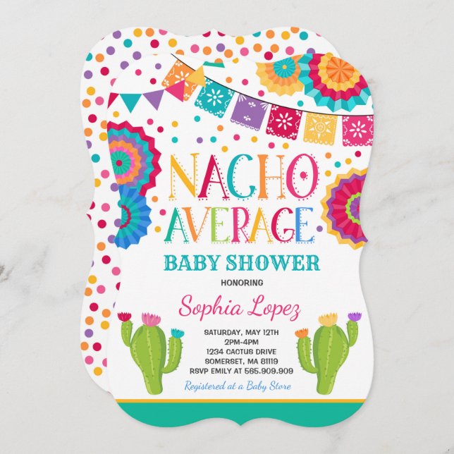 Fiesta Baby Shower Einladung Nacho Average Dusche (Vorne/Hinten)