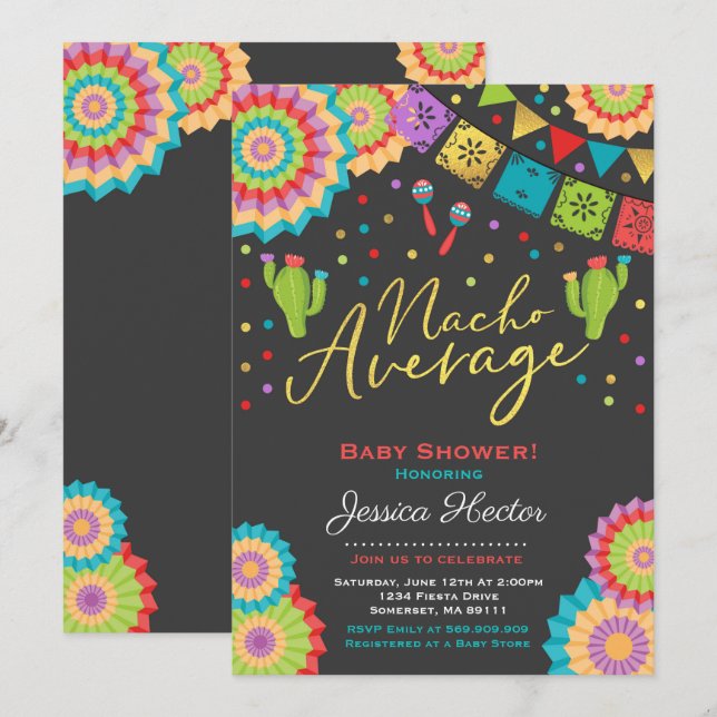Fiesta Baby Shower Einladung Nacho Average Dusche (Vorne/Hinten)