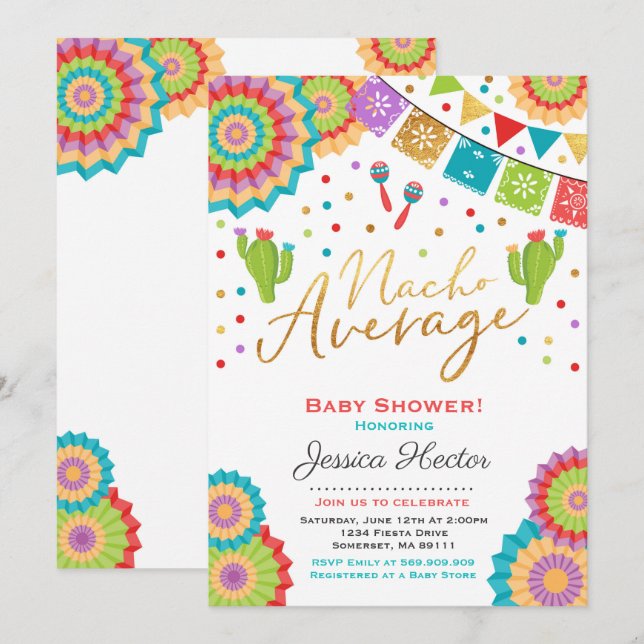 Fiesta Baby Shower Einladung Nacho Average Dusche (Vorne/Hinten)