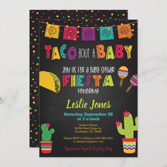 Fiesta Baby Shower Einladung - Taco Bout a Baby (Vorne/Hinten)