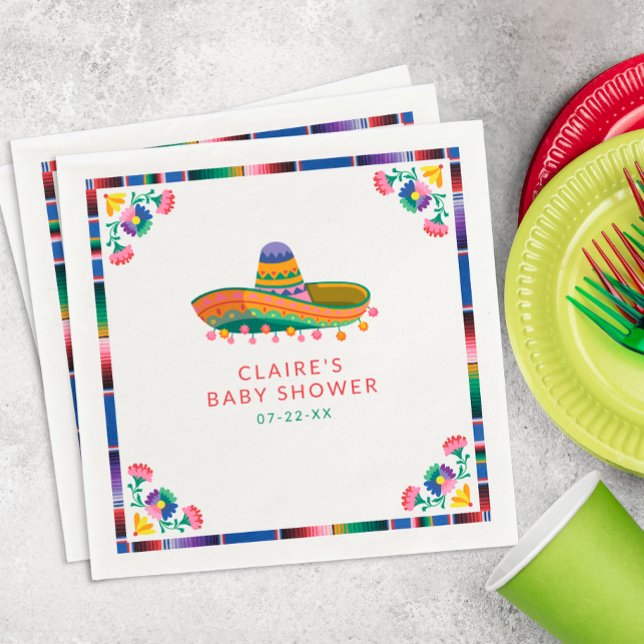 Fiesta Baby Shower Napkins - Floral Sombrero Taco Serviette (Fiesta Baby Shower Napkins)