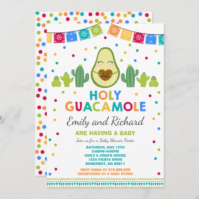 Fiesta Babydusche Einladung Heiliges Guacamole Par (Vorne/Hinten)