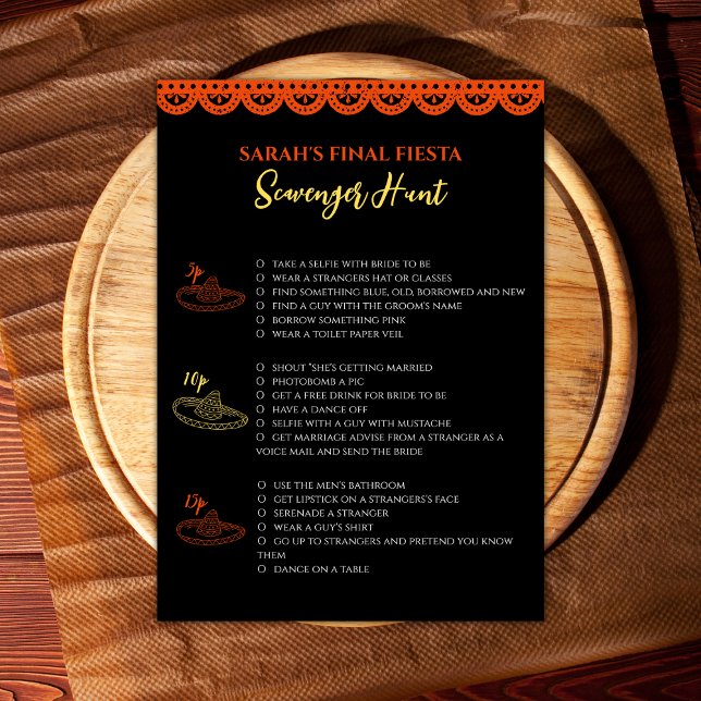 Fiesta Bachelorette Spiel Schlucht Karte (bachelorette party game scavenger hunt mexican final fiesta bachelorette party activities)