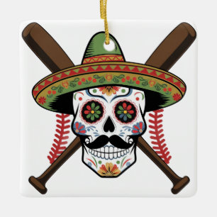 Fiesta-Baseball-Zuckerschädel-Design Keramikornament
