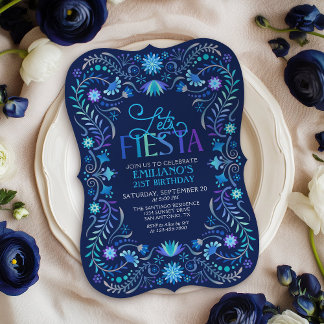 Fiesta Birthday Blue Einladung