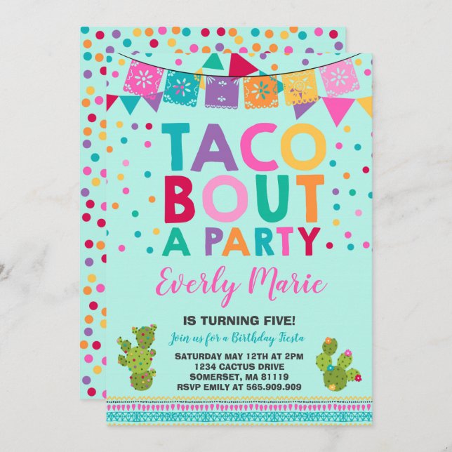 Fiesta Birthday Einladung Taco Bout Ein Party (Vorne/Hinten)
