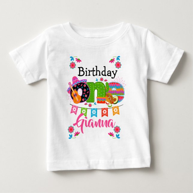 Fiesta Birthday One | Mexiko-Party Baby T-shirt (Vorderseite)