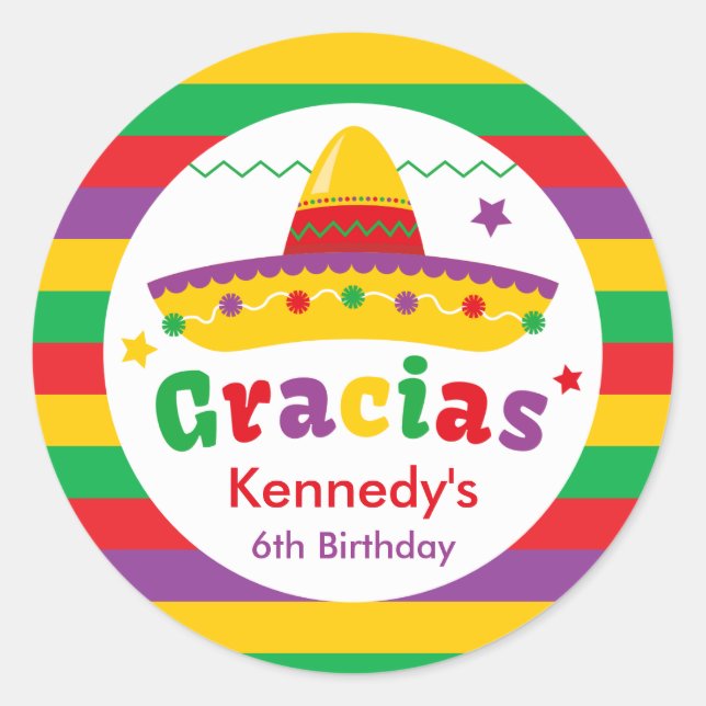 Fiesta Birthday Party Danke Gracias Sticker (Vorderseite)