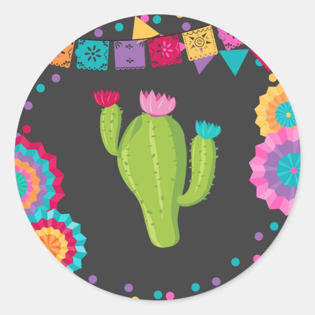 Fiesta Birthday Party Gunst Sticker Siegel Cactus (Vorderseite)