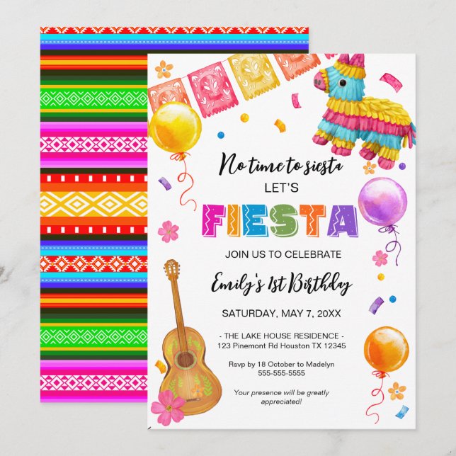 FIESTA Birthday Party Invitation Einladung (Vorne/Hinten)