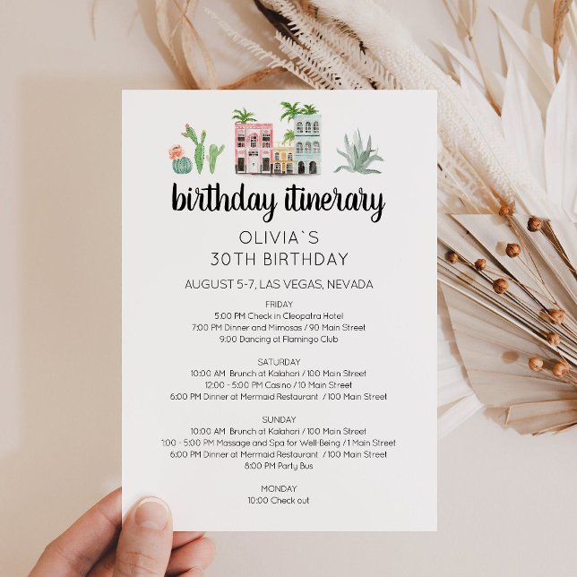 Fiesta Birthday Weekend Itinerary Card Einladung (Fiesta Birthday Weekend Itinerary Card)