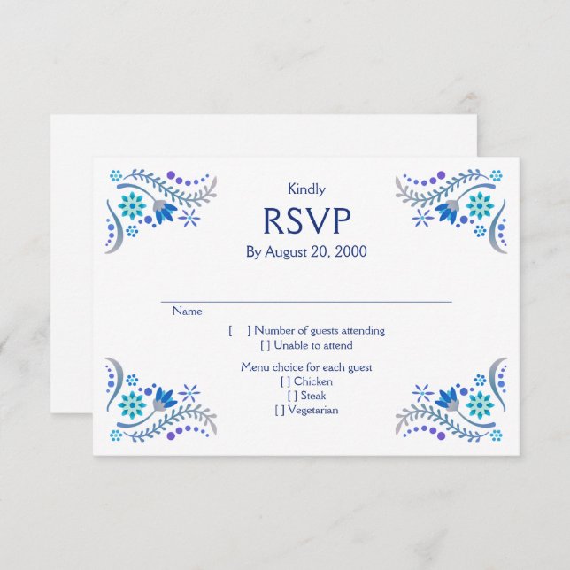 Fiesta Blue Wedding Quinceañera UAWG RSVP Karte (Vorne/Hinten)