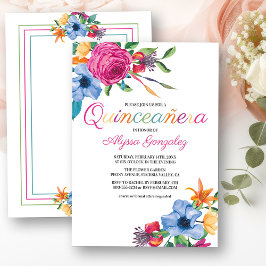 Fiesta Blume Aquarellfarben Weiße Quinceanera Einladung