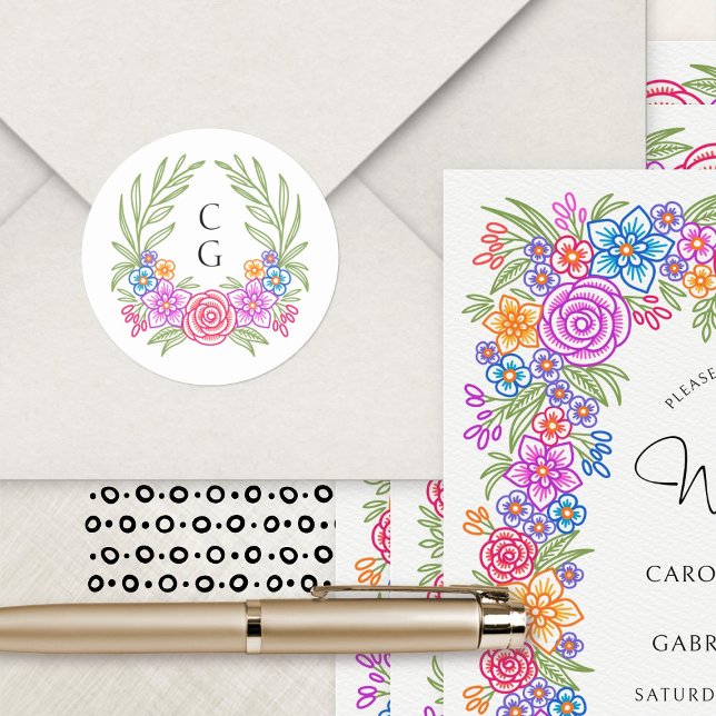 Fiesta Blume Mexikanische Hochzeit Runder Aufkleber (Von Creator hochgeladen)