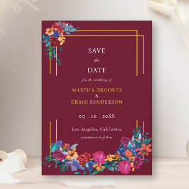 Fiesta Blume Save the Date Burgundy Wedding Einladung