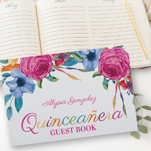 Fiesta Blumen Weiße und rosa florale Quinceanera Gästebuch
