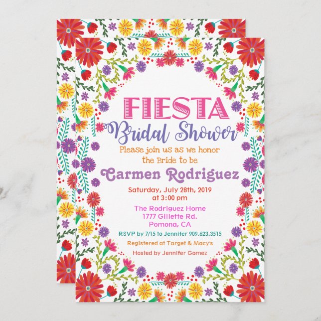 Fiesta Blumendusche Einladung (Vorne/Hinten)