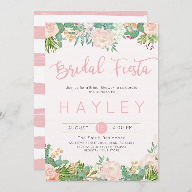 Fiesta Blush Blues Sukkuläres Brautparty laden Einladung (Vorne/Hinten)