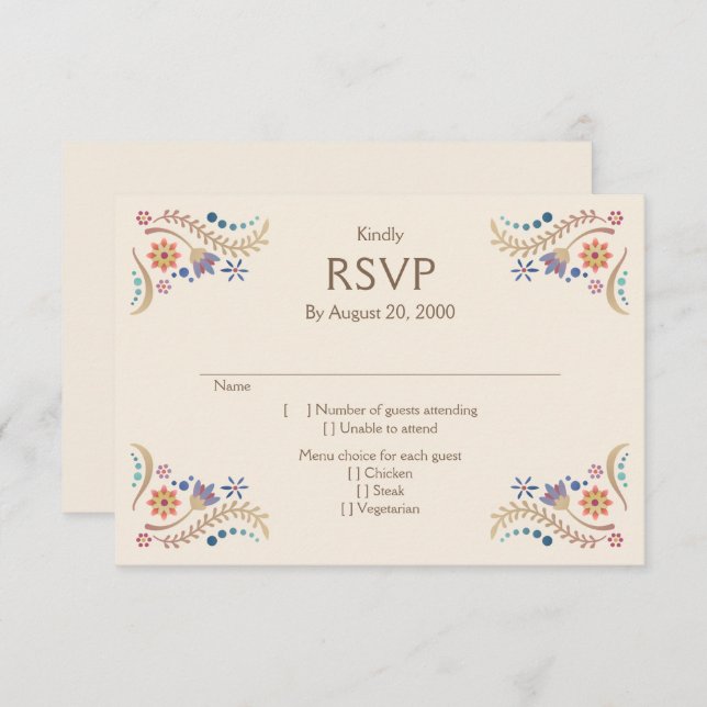 Fiesta Boho Wedding Quinceañera UAWG RSVP Karte (Vorne/Hinten)