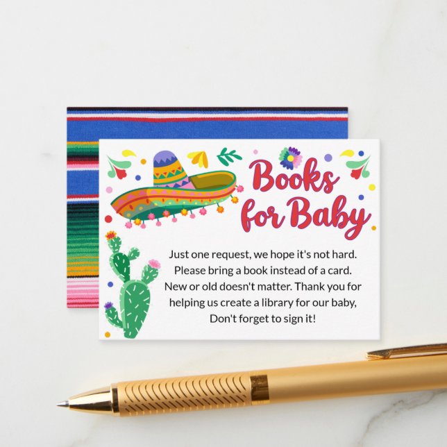 Fiesta Book Request Card - Cactus Baby Shower Inse Begleitkarte (Vorderseite/Rückseite Beispiel)