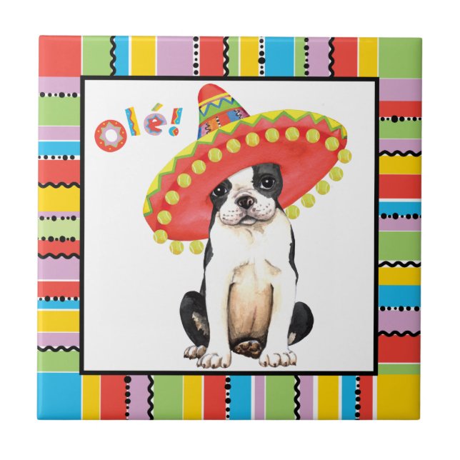 Fiesta Boston Terrier Fliese (Vorderseite)