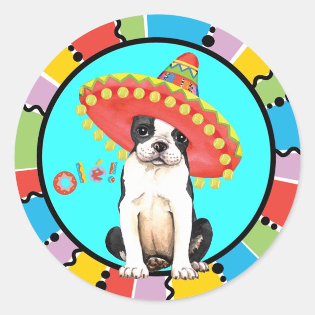 Fiesta Boston Terrier Runder Aufkleber (Vorderseite)