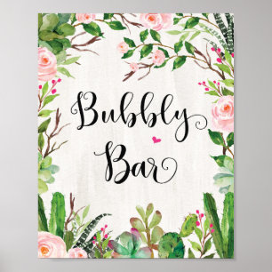 Fiesta Brautparty Bubbly Bar Sign Cactus floral Poster