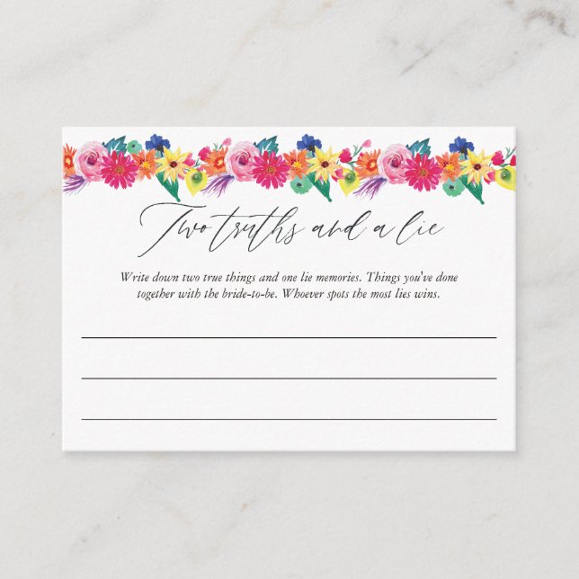 Fiesta Brautparty Zwei Wahrheiten und ein Live-Spi Begleitkarte (Vorderseite)